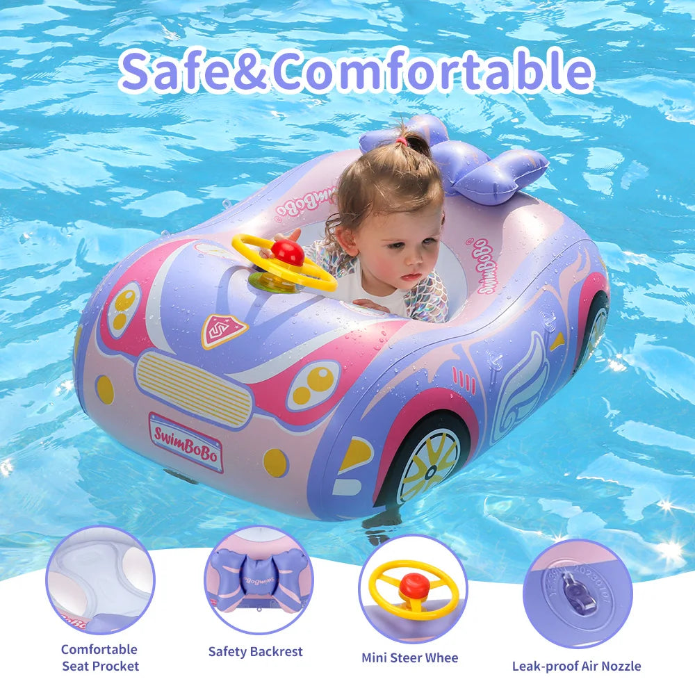 Kids Car Swimming Seat Float Ring Inflatable Infant Floating For Summer Swim Boat Circle Bathing Water Toy with Canopy