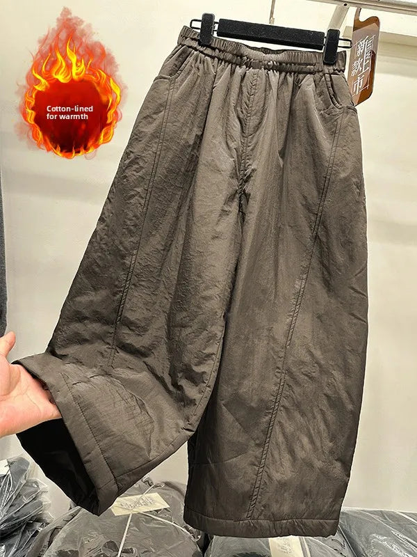 Winter New plus Size Cotton Wide Leg Pants Elastic Waistband Casual Loose Slimming Versatile High Waist Cotton Trousers