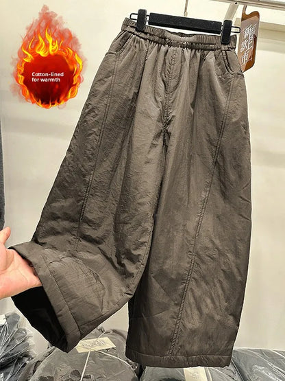 Winter New plus Size Cotton Wide Leg Pants Elastic Waistband Casual Loose Slimming Versatile High Waist Cotton Trousers