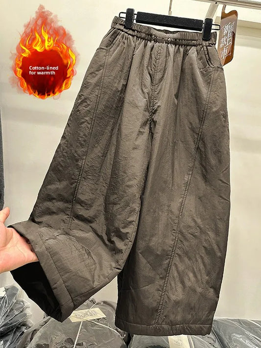 Winter New plus Size Cotton Wide Leg Pants Elastic Waistband Casual Loose Slimming Versatile High Waist Cotton Trousers