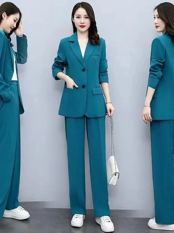 Spring 2026 plus Size Suit Set Loose Wide Leg Pants Two Piece Set Korean Style Commute Casual High Waist Polyester Fiber