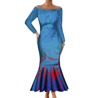New Design Customize Polynesian Print Micronesian Loose Casual puffy dress Plus Size Women Clothing