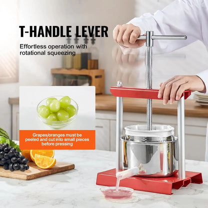2L 3L 6L Manual Fruit Press Stainless Steel Household Manual Squeezer Cider Vegetables Juice Extractor for Home Kitchen