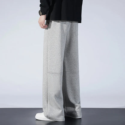 Autumn Men Sweatpants Fashion Splicing Pants Drawstring Wide Leg Neutral Straight Track Pants Cotton Loose Casual Trousers
