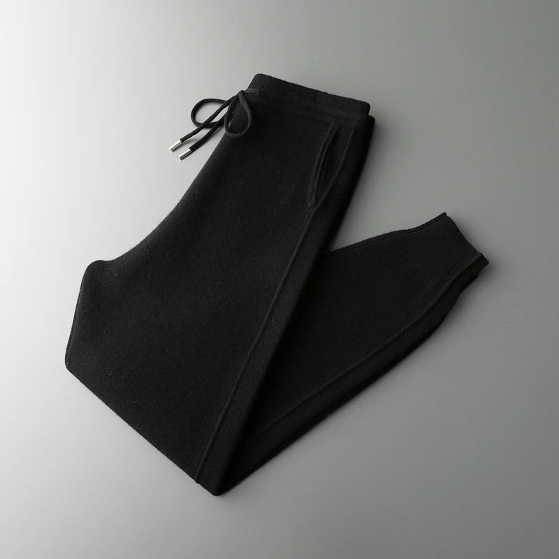 100% Merino Wool Men's Pants autumn and Winter Thickened High Waisted Small Leg Pants Casual Business Knitted Sweatpants Warm