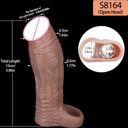 SXXY Penis Sleeve Realistic Male Penis Enlarger Extender Silicone Cock Ring Ultra Close Head Hollow Dildo Sex Toys For Adult