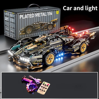 2024 Black V12 Block Roadster RC Tech Racer 1:14DIY Roadster building block assembly Block car toy birthday gift （1000+granule）
