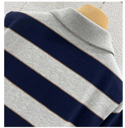 Sweet Cool Girl Spring New Style Miu Style Embroidered Letter Grey Blue Color Block Stripe  Short Sleeve Women's Top