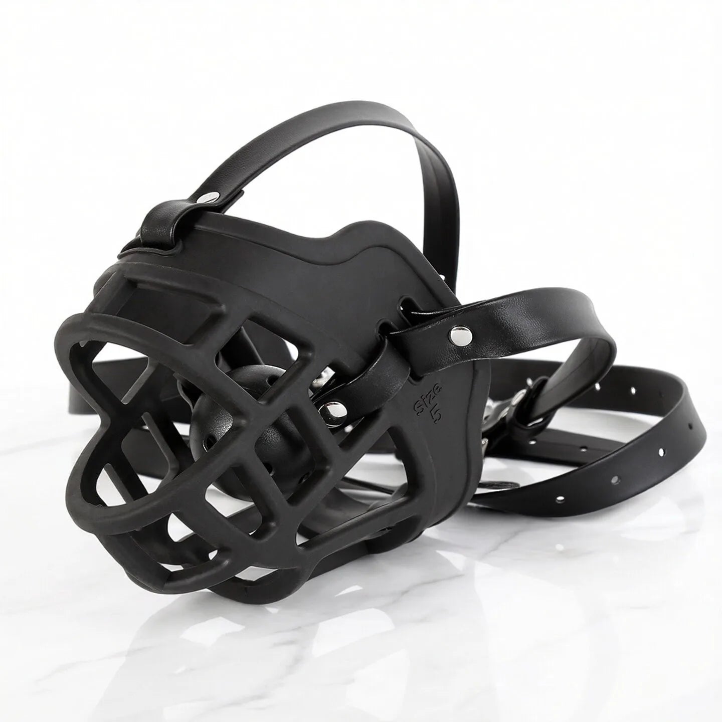 Adult Games Black Leather Harness with Cage-Style Ball Gag, Heavy-Duty Restraint Accessory for Sex Toy