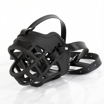 Adult Games Black Leather Harness with Cage-Style Ball Gag, Heavy-Duty Restraint Accessory for Sex Toy