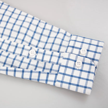 CH Men's Blue Plaid Long Sleeve Shirt Lapel Collar Embroidery Logo Cotton Shirts Business Formal Casual Daily Wear Button Down