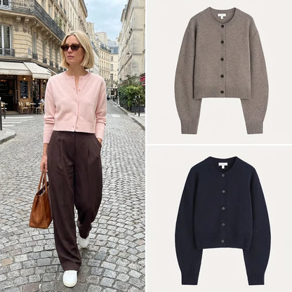 Faionable Casual Merino Open Cardigan Women's Sle Autumn New Arrival High Waist Straight Leg Pants Ele Lady Suit