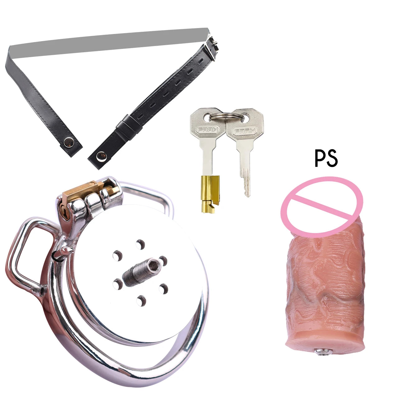 FRRK NO-More-Negative Flat Chastity Cage Attached with Silicone Skin Realistic Dildo For Men Penis Decoration BDSM Sex Products