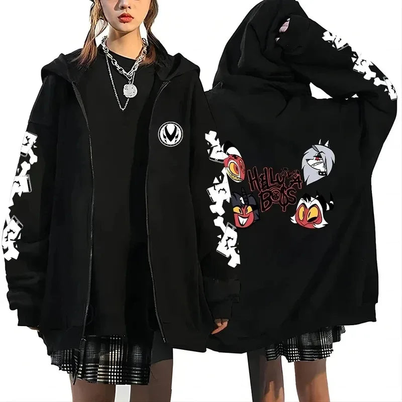 Trendy Anime Hooded Cardigan Unisex Harajuku Style Casual Fashion Long Sleeve Jacket Autumn Winter Fleece Zipper Sweatshirt