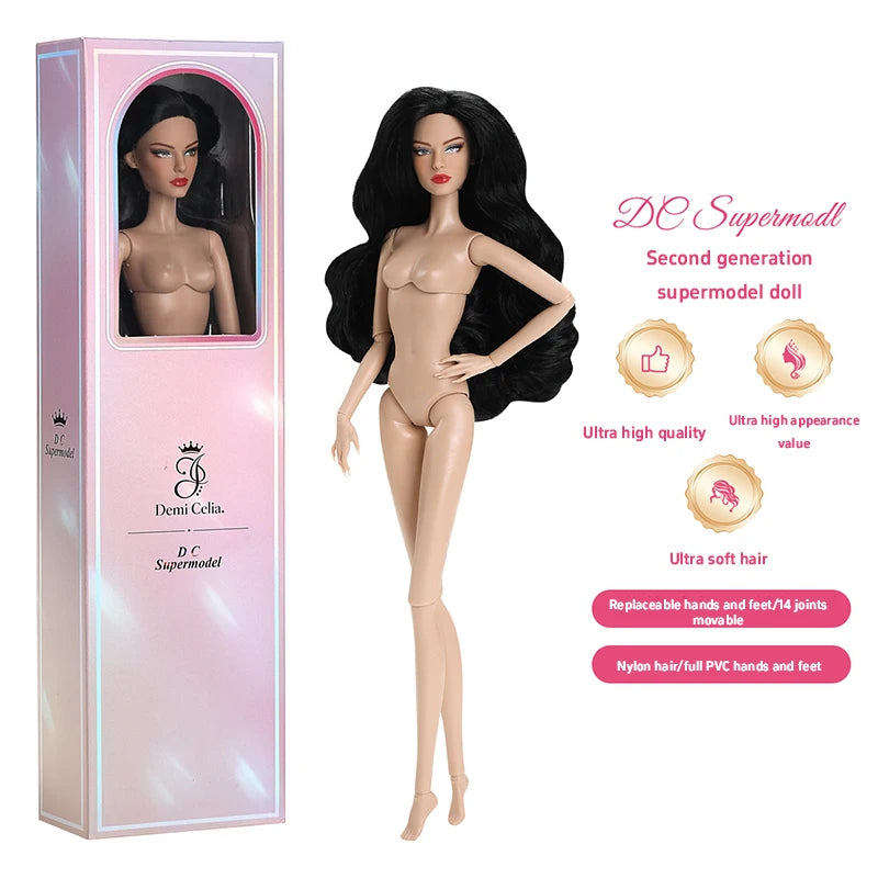 New 32cm 2nd Gen Supermodel Doll Nylon Hair Fashion Freckle Make-up 14 Joints Fair/dark Skin 1/6 Female Doll Collectible Gifts