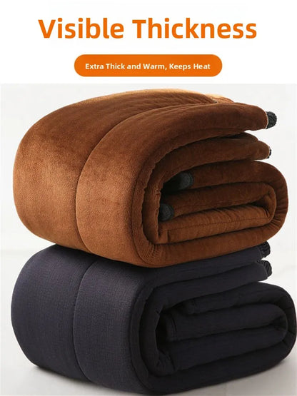 Thickened Camel down Cotton Pants for Men Winter Warm Trousers Elderly Men's Underwear Base Layer Polyester Fiber Casual