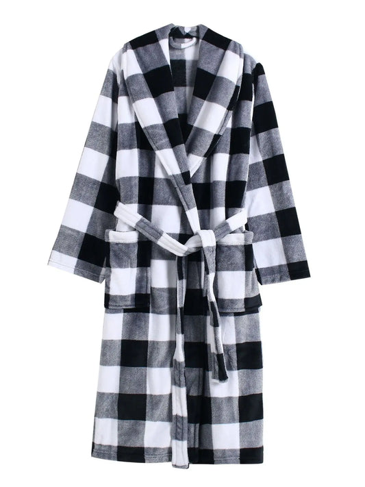 ex Thi Coral Fce Robe Long Flannel Pajamas Autumn Winter Home Clothes Air Conditioning Morning Gown Couple Pyjamas