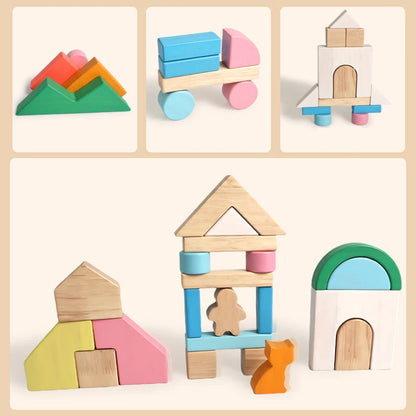 Big Size Wooden Blocks Rainbow Building Blocks Stacking Wood Toy Shape Color Cognitive Learning Toys Montessori Early Education