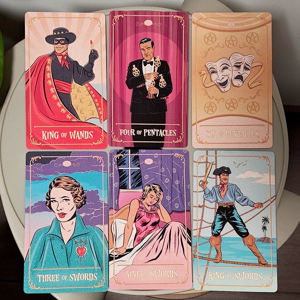 Tinseltown Tarot 12*7cm in Rigid Box Pink Vintage Hollywood Inspired Deck 78 Illustrated Cards