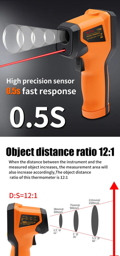 T400 T600 Digital Infrared Thermometer -50℃ to 400/600℃ High Precision Pyrometer Industrial Non-contact Temperature Sensor