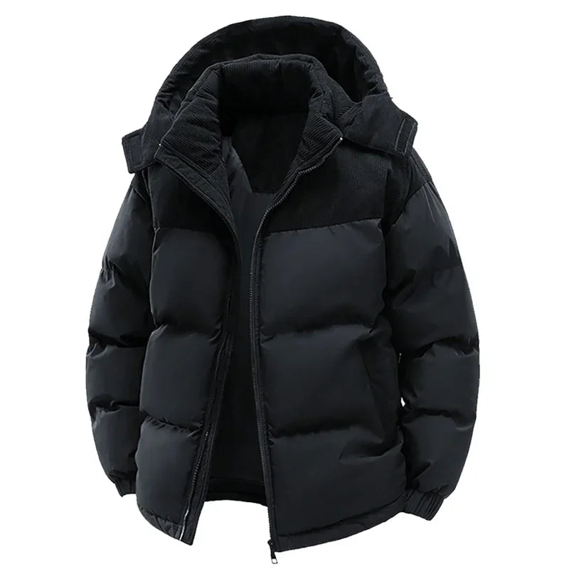 Men’s Winter Puffer Jacket Cotton Padded Warm Hooded Windbreaker Coat Outdoor Casual Thick Parka for Cold Weather Streetwear