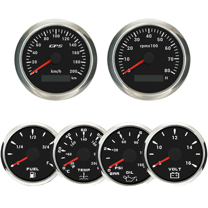 ELING 6 Gauge Set 85mm GPS Speedometer with Tachometer with 52mm Water Temp Oil Pressure Fuel Level Voltmeter with Backlight