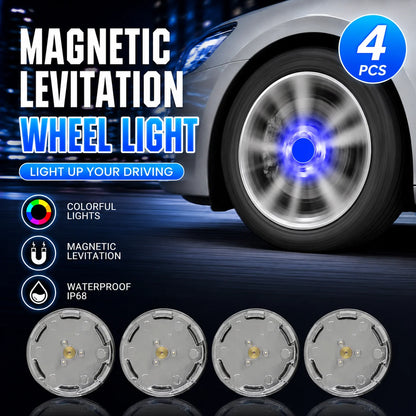 4pcs Magnetic Floating LED Wheel Hub Light Self Generating Center Cap Car Atmosphere Decorative Lamp Auto Wheel Accessories