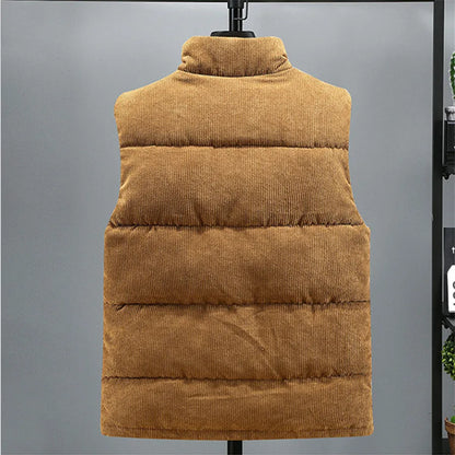 2025 New Vest Jacket Men's Autumn Winter Warm Coat Stand Collar Padded Waistcoat Corduroy Work Wear Male Clothes M-5XL