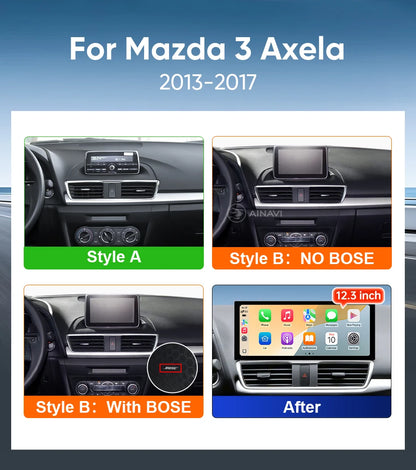 Ainavi 12.3 Inch Radio For Mazda 3 Axela 2013 2014 2015 2016 2017 2018 Car Multimedia Player Wireless Carplay Android Auto 2K 4G