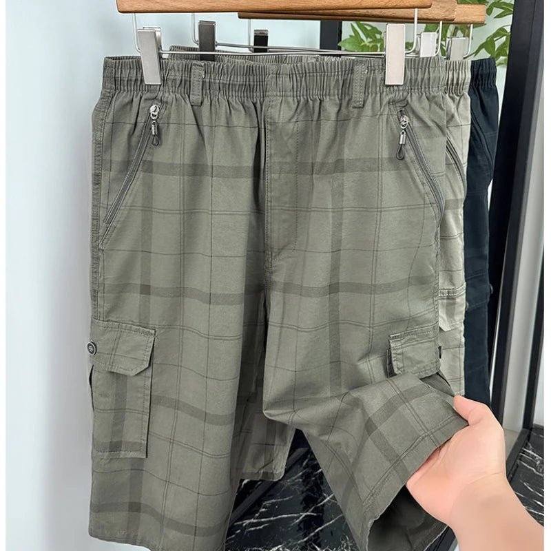 Men's Cargo Shorts New Summer Breathable 100% Cotton Thin Plaid 7-Point Pants Sports Casual Minimalist Style Comfortable Daily