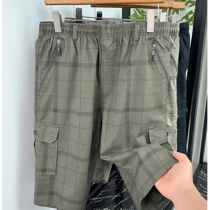 Men's Cargo Shorts New Summer Breathable 100% Cotton Thin Plaid 7-Point Pants Sports Casual Minimalist Style Comfortable Daily