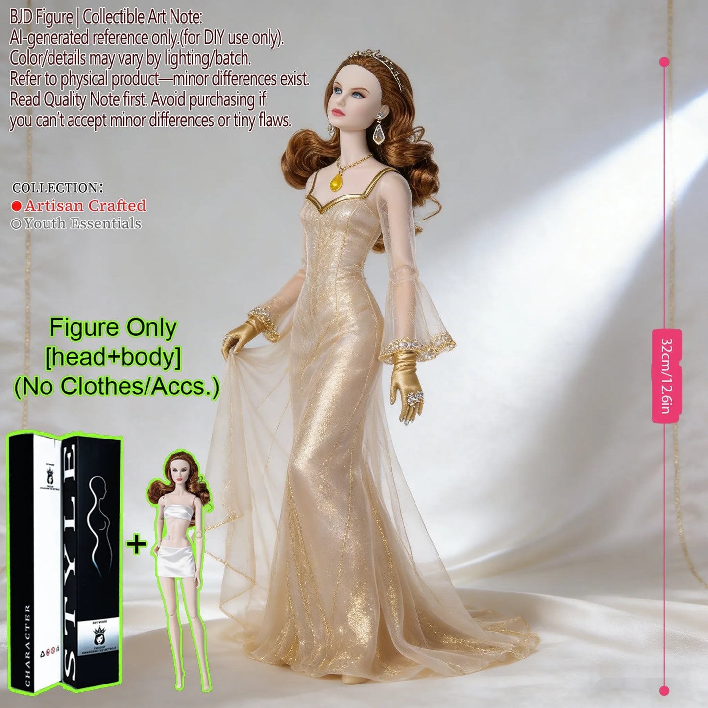 12.6 Inch 1/6 Fashion BJD MJD Supermodel Doll Ball Jointed Posable Collectible Realistic Hair NoClothes