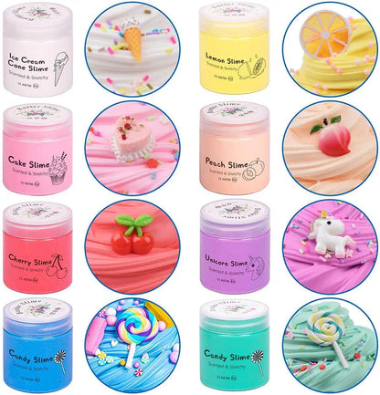 70ml Fruit Slime Blue Slime 12pac Kit Butter Slime Cloud Slime Fluffy DIY Kit for Girls and Boys Decompression Soothing Toy