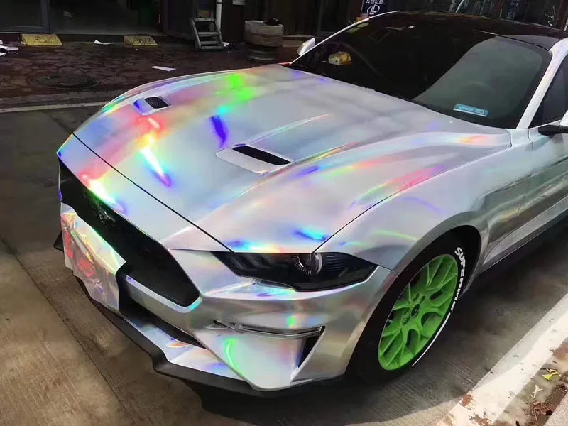 Gloss Holographic Chrome Vinyl Wrap Rainbow Finish Roll DIY Air-Release Adhesive Car Decal Wrapping