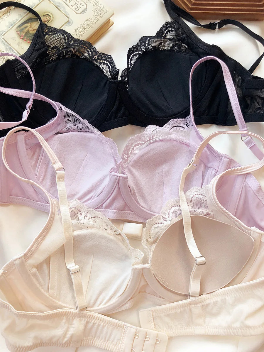 High Quality Satin Women Lingerie Set French Sexy Lace Push Up Bra Summer Thin Cup Comfort Intimates Underwear Bra Briefs Set