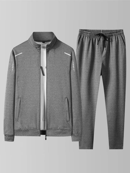 Men's casual sportswear set, spring and autumn stand-up collar open jacket, elastic waist pants, two-piece set, fashionable runn