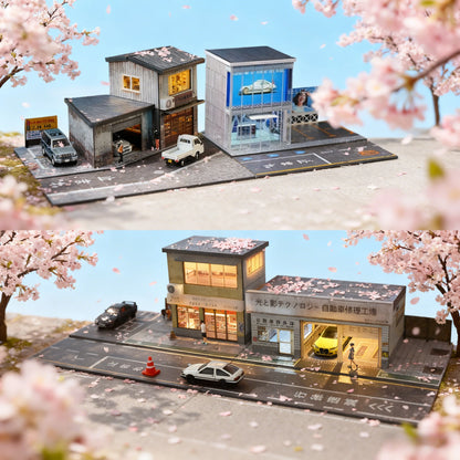 Diorama 1/64 Die-Cast Garage Model LED Lighting Street Parking Lot Scene Model Display City Factory Buildings Model Toy AU