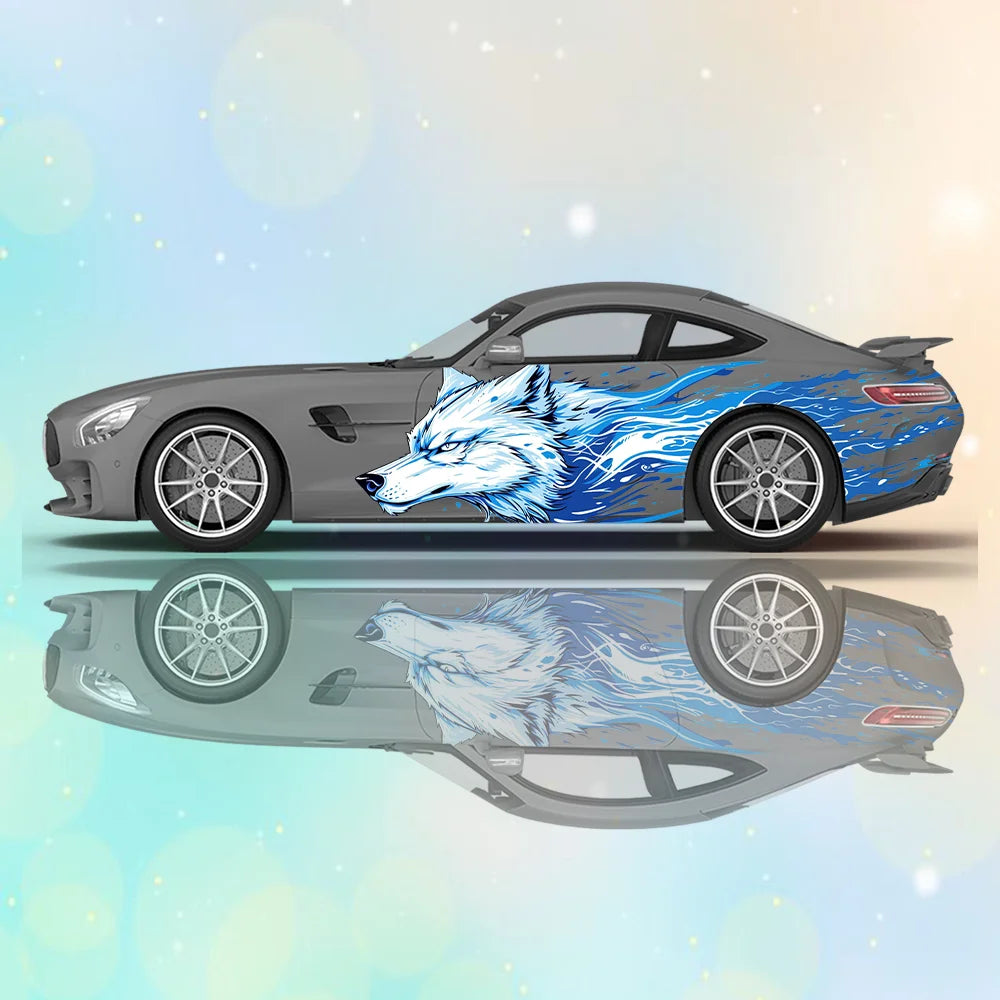 Red Lightning Ferocious Wolf Car Vinyl Wraps Decal Self-adhesive PVC Sticker Suitable for Trucks SUV Decoration Auto Accessories