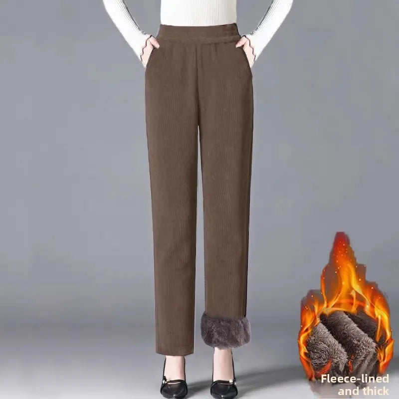 Women's High Waist Straight Leg Corduroy Harlan Pants Thickened Fleece Autumn Winter Loose Casual Trousers plus Size