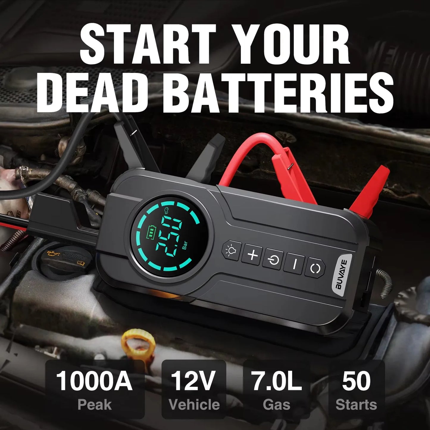 BUVAYE 4 In 1 Car Battery starter power bank,Booster Car Battery Powerbank,150PSI Air Pump 12V Jump Starter