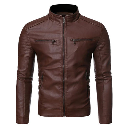 A Slim and Thickened Leather Jacket Men Casual Jacket for Motorcycles Trendy PU Winter Fashionable Leather Jacket Spring Autumn