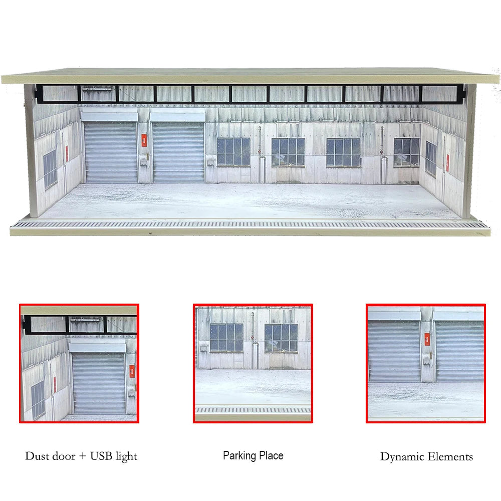 1/64 Scale Diecast Car Garage Diorama Model Miniature Case LED Light Parking Garage Diorama Kit for Collectible Cars Model