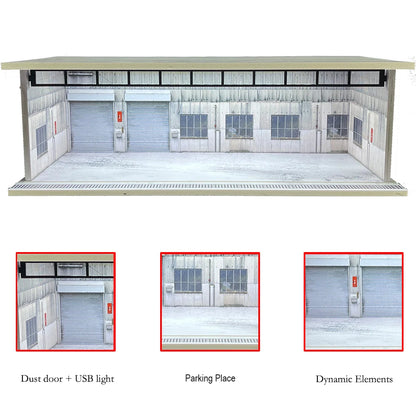 1/64 Scale Diecast Car Garage Diorama Model Miniature Case LED Light Parking Garage Diorama Kit for Collectible Cars Model