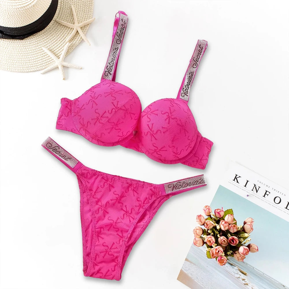2026 New Women's Sexy Lace Bralette Bra and Panty Set Lingerie Set Heart Pattern Trim Stretchy Breathable underwear Set