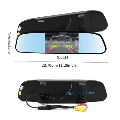 4.3 Inch Car Rearview Mirror Reversing Radar 4 Parking Sensors HD Screen For CVBS Camera Waterproof Parking Assistance System