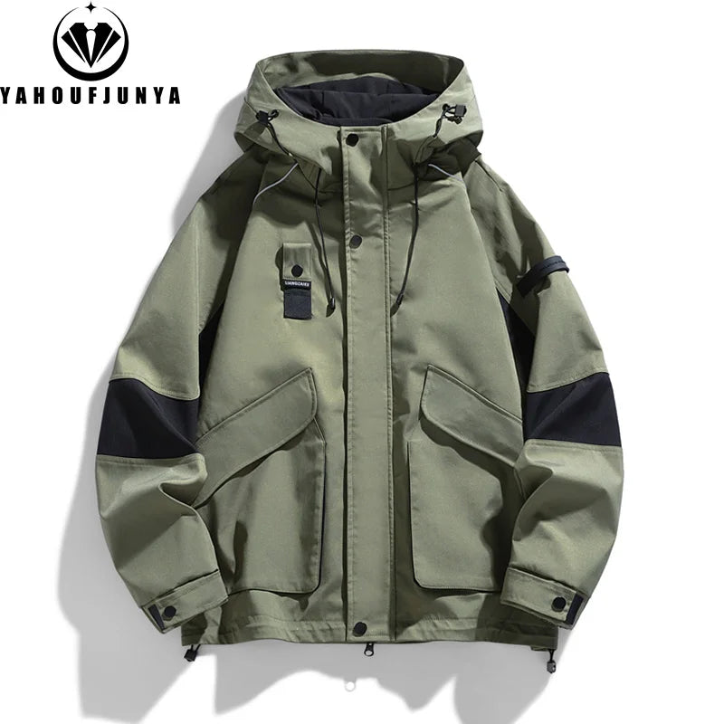 2026 Men Spring Autumn Outdoor Leisure Cargo Hooded Jacket Men Hiking Sport Windbreak Fashion Pocket Loose Jacket Coat Male Hots