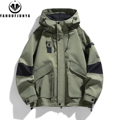 2026 Men Spring Autumn Outdoor Leisure Cargo Hooded Jacket Men Hiking Sport Windbreak Fashion Pocket Loose Jacket Coat Male Hots