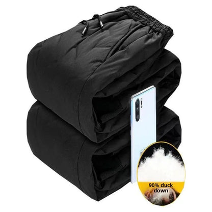 Men's Outdoor Windproof Warm down Trousers Thick Winter Business Casual Pants Long Outerwear Stylish plus Size White