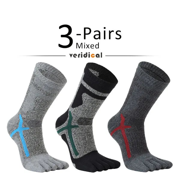 1/3 Pairs Man Sport Toe Terry Socks Long Cotton Compression Towel Bottom Bike Run Outdoor Basketball 5 Finger Calf Socks Damping