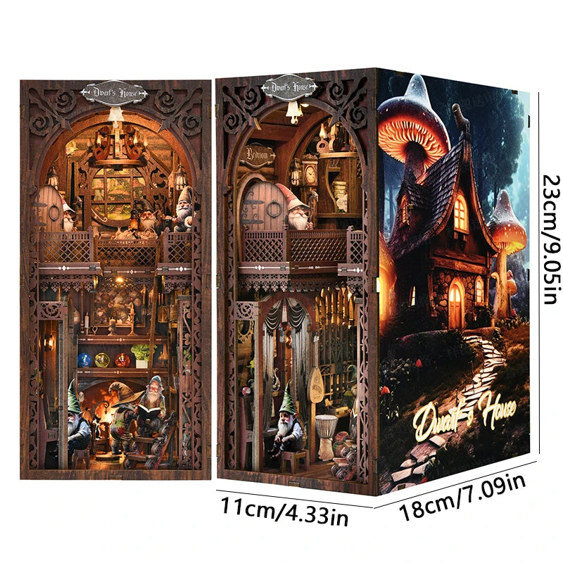 DIY Book Nook Kit Miniature Wooden 3D Puzzle Bookshelf Dollhouse Model Bookend Building Home Decoration For Christmas Gift